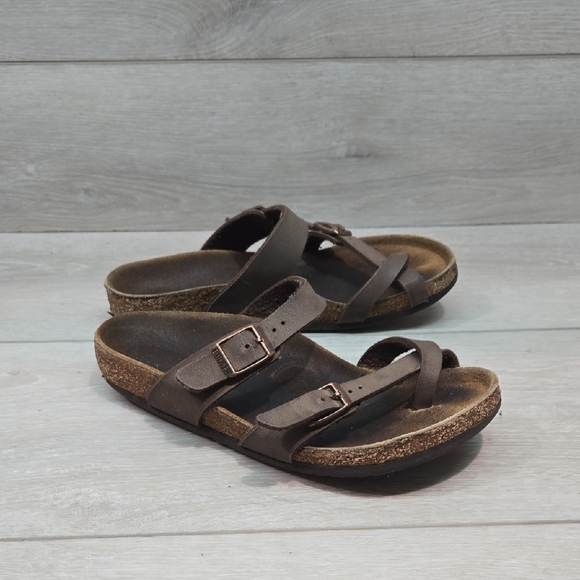 Birkenstock Mayari Loop Toe Leather Brown Kids Sandals Shoes Sz 34/3 Narrow - Picture 1 of 12